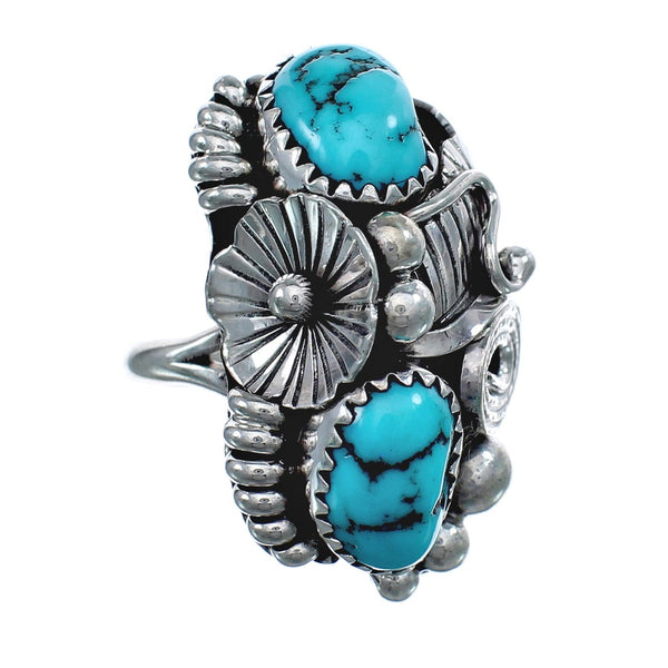 Authentic Sterling Silver Navajo Turquoise Leaf Design Ring Size 6 AX125022